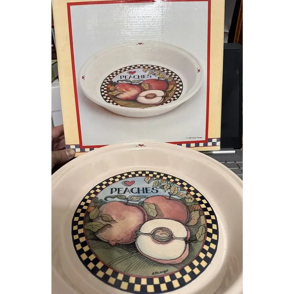 Vintage Susan Winget Peaches Pie Dish Farmhouse Certified International Corp ‘93